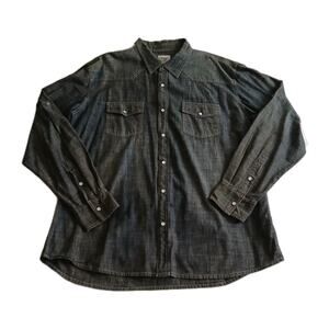 Paper Denim & Cloth Men’s Western Denim Pearl Snap Shirt 2XL Blue Long Sleeve